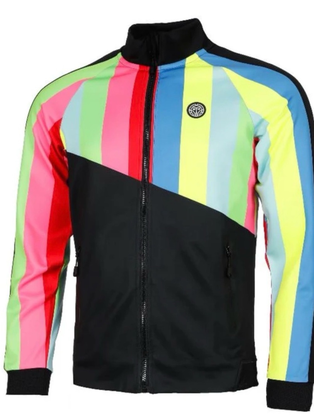 Bidi Babu Men's Color-Block Striped Athletic Jacket - Black & Neon Size XS